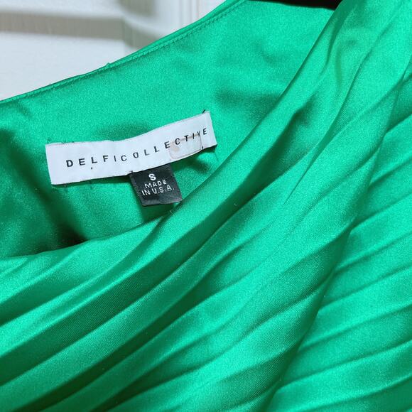 DELFI Collective Leah Green One Shoulder Pleated Dress S - Picture 5 of 7
